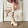 Nude High-heeled Boots Women's Autumn and Winter Boots 2025 New Popular Tall Removable Two-wear Short Boots Thin Boots