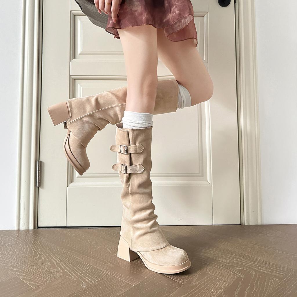 Nude High-heeled Boots Women's Autumn and Winter Boots 2025 New Popular Tall Removable Two-wear Short Boots Thin Boots