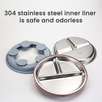 Yousheng Divided Dining Plate with Suction Cups Stainless Steel Baby Plates Toddler Meal Tray Non-Slip Silicone Cover Heat-Insulated Feeding Tray