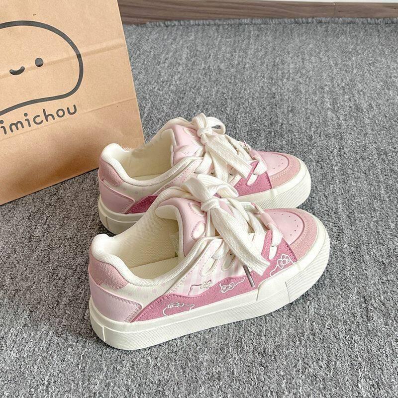 Korean Style Casual Platform Sneakers Women Cute Bread Shoes White Pink Blue