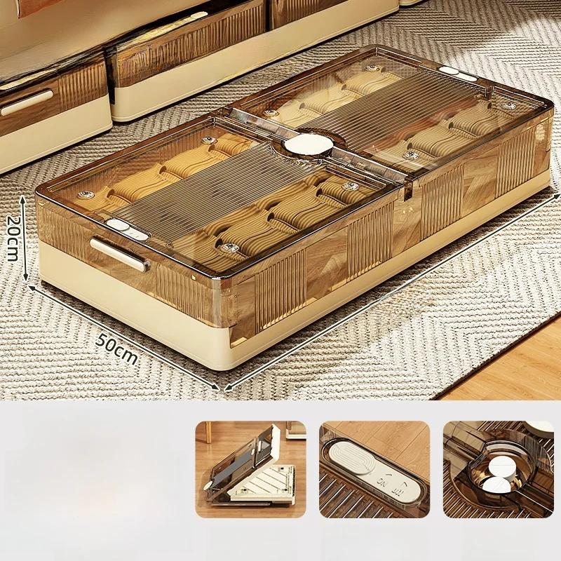 Underbed Storage Box Flat with Wheels Der Sle Plastic Organizer for Clothes And Quilts Home Use Bedroom Storage Box