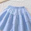 Girls' Fashionable Sky-blue Outfit - Summer Children's Elegant Top and Skirt Set
