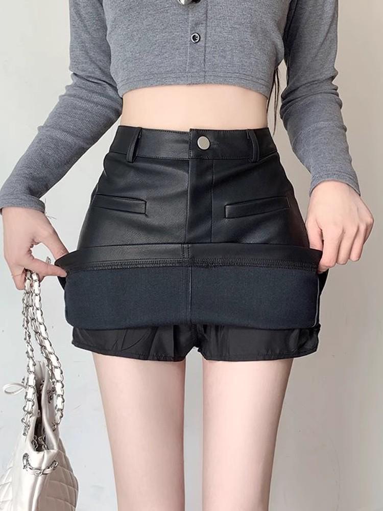 PU Leather High Waist A-Line Skirt for Women - Autumn/Winter 2025 Plus Size Fashion 2XL
