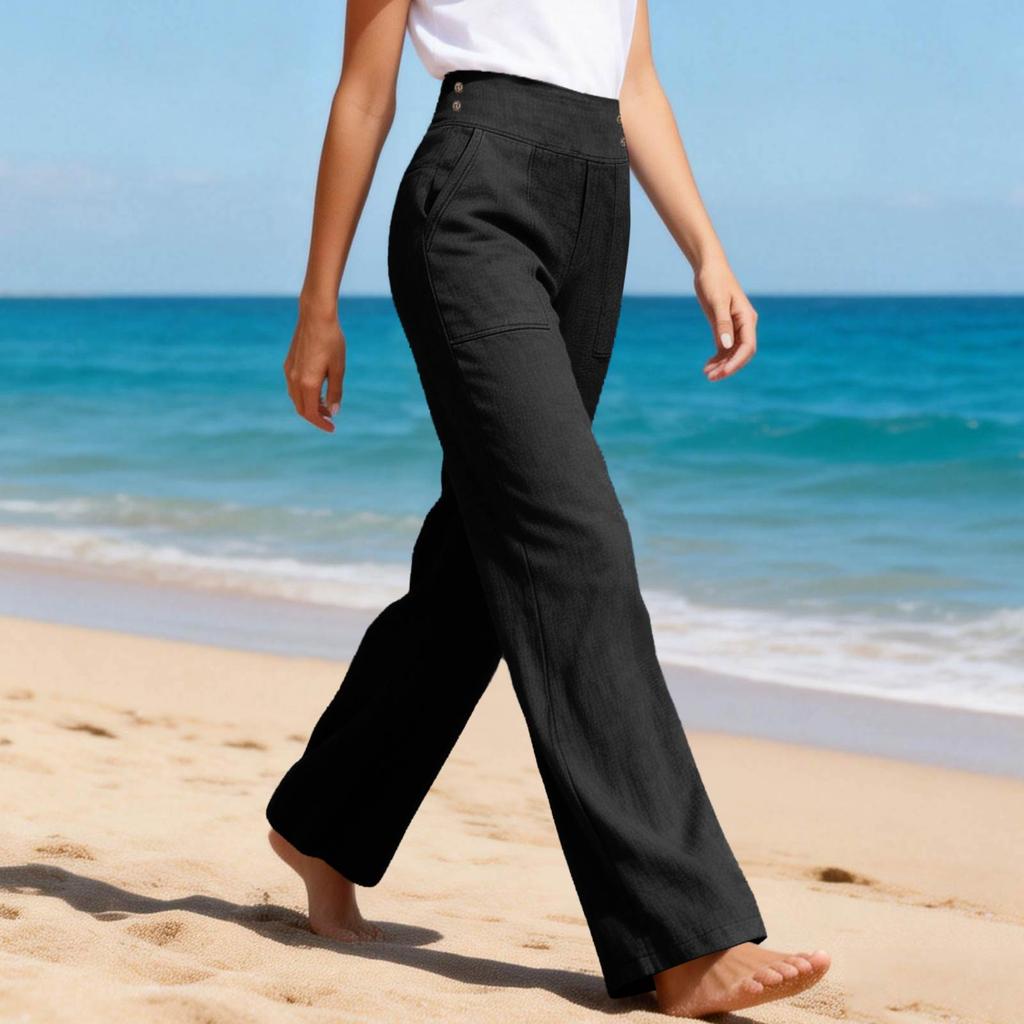 Women's Casual And Fashionable Color Loose Pants With Pocketes