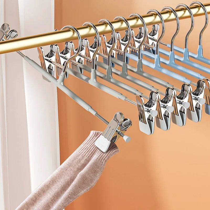 5Pcs Windproof Metal Hanger for Clothes Home Pants Coat Non-slip Drying Hangers with Adjustable Clips Closets Storage Organizer