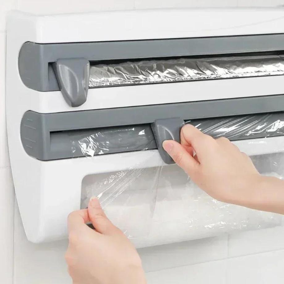 1 Pcs Kitchen Tools Cling Film Tissue Holder Sliding Knife Cutter Aluminum Foil Barbecue Cutting Box Towel Storage Racks