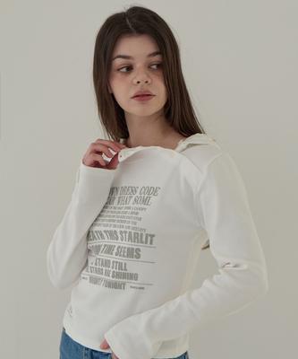 Ribbed Hood Lettering Long Sleeve (Ivory)