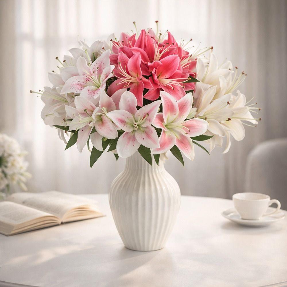 12 Heads Artificial Lilis DIY Flower Flower Bouquet Fashion Wedding Bouquet Photography Props