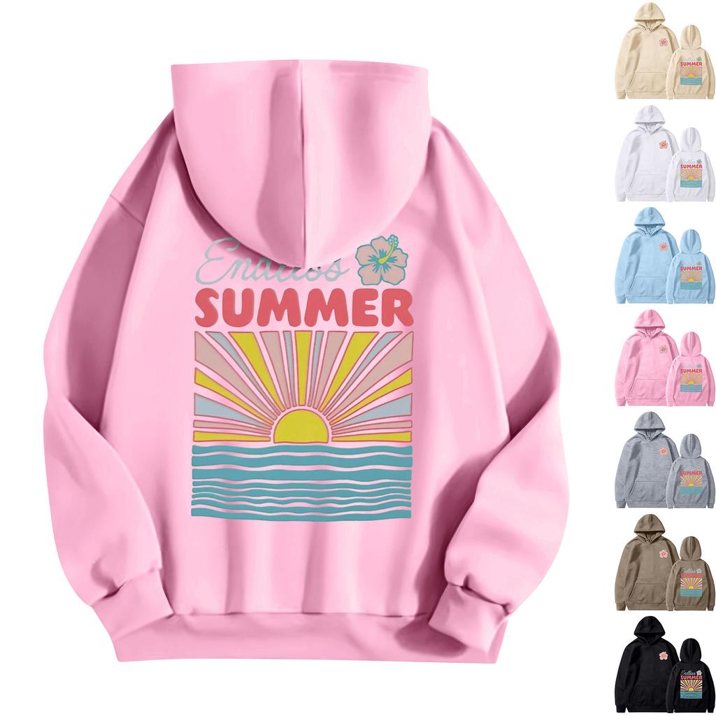 Women's Fashion Women's Lightweight Long Sleeve Pullover With Pockets Preppy Graphic Hoodie