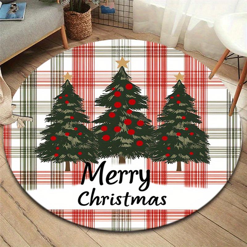 

1pc Soft, Absorbent & Non-Slip Wish You A Merry Christmas Round Rug, Perfect for Entryway, Living Room, Bedroom Decor, Machine Washable Flan 80cm by 80cm
