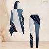 Women Plus Size Hooded Long Sleeve Radial Print High Low Top And Fitted Pants Two Piece Set