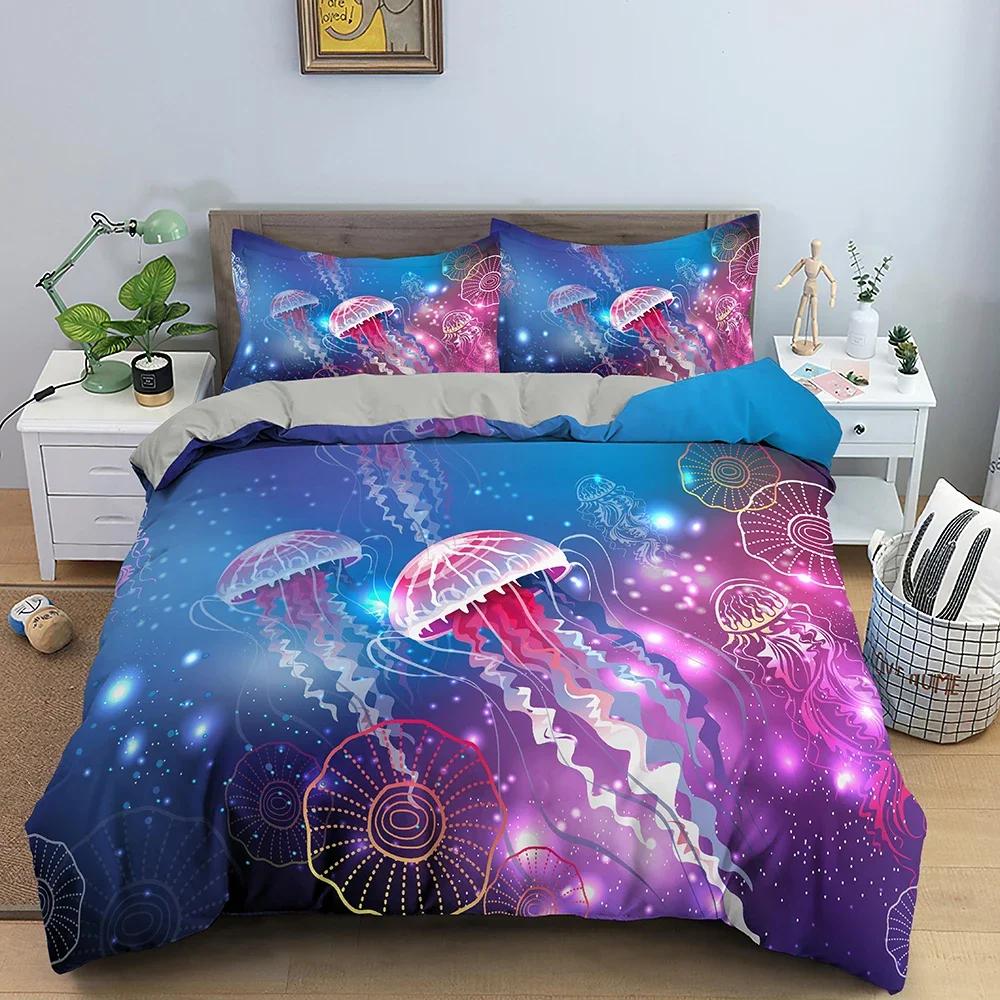Bettwäsche-Set mit Meeresmotiven und Quallen