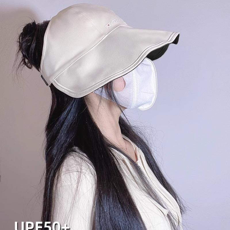 Big Brim Sunscreen Hat Women's Ice Silk Double-sided Foldable New Empty Top Hat Ponytail Sunshade Sun Hat
