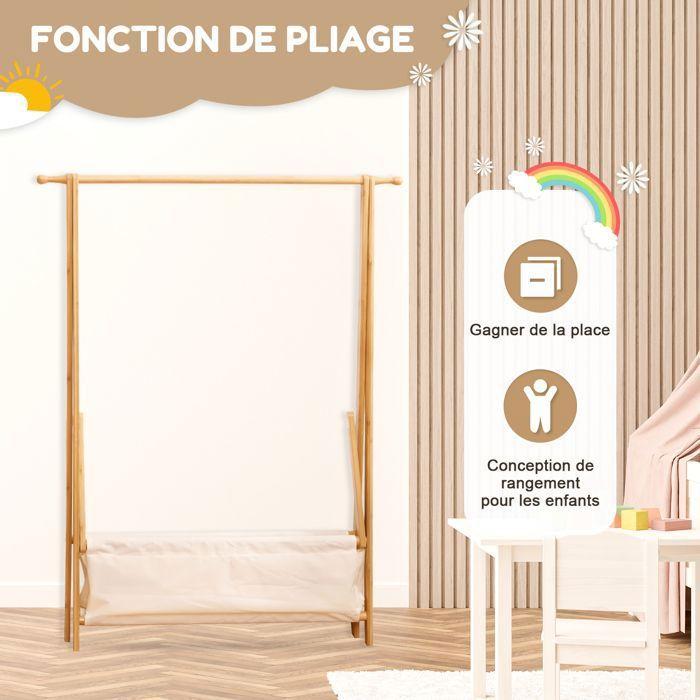 YORBAY Porte-manteau en bambou pour enfants avec boîtes de rangement, Portant à vêtements pliable, 86x36x106cm