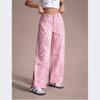 Damen Pinker Leopardenmuster Weiter Bein Jeans, Lockere Passform