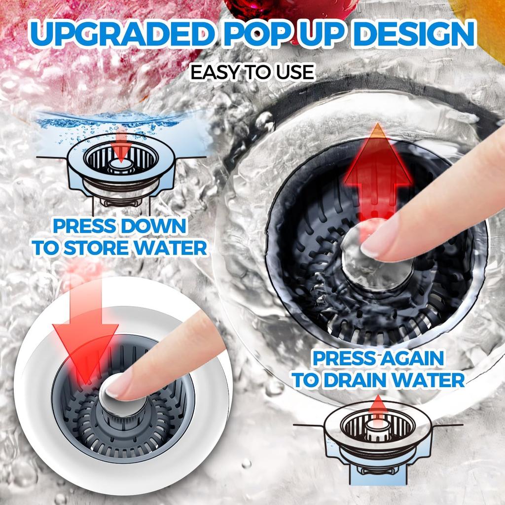 zaa Kitchen Sink Drain Strainer - Kitchen Sink Stopper, Stainless Steel Kitchen Drain Plug & Cover with Anti-Clogging Basket Strainer, Fit US