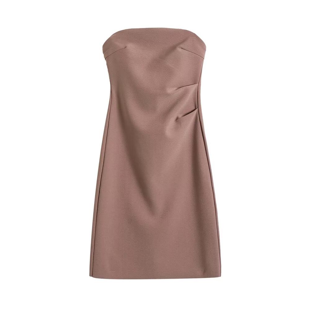 

YPFF Trendy Strapless Bodycon Dress - Slim Fit, Ruched for Summer Medium