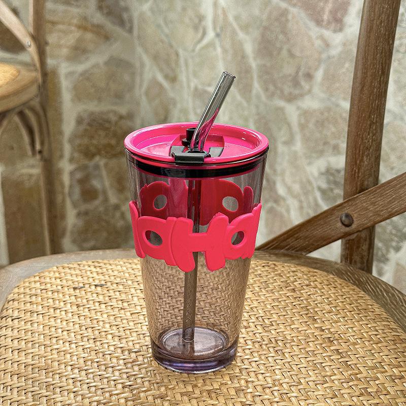 High Value Letter Bamboo Cup With Lid Straw Glass Water Cup Office Home Coffee Cup Gift Water Cup