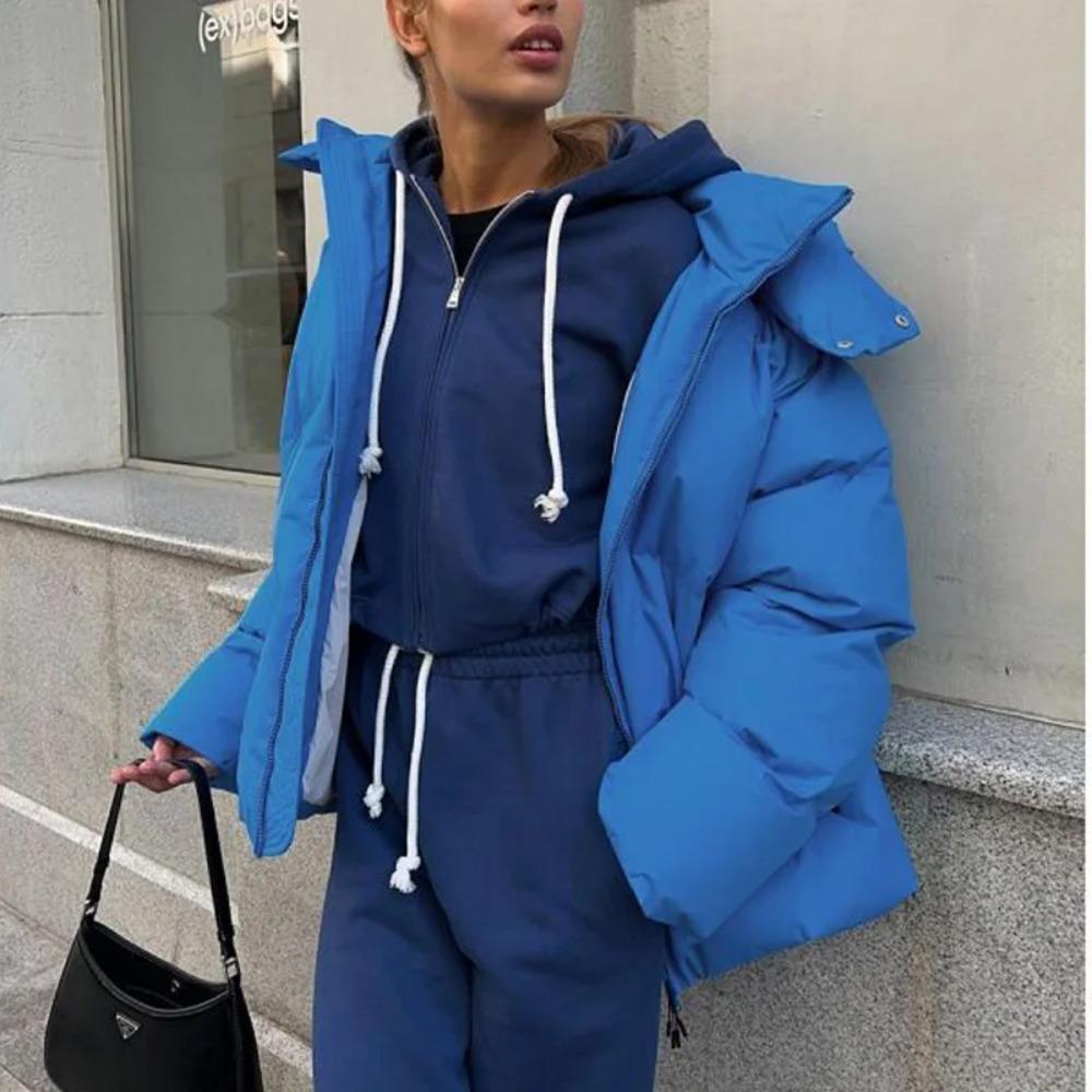 Fashion Thicken Hooded  Down Cotton Jacket for Women Long Sleeve Snow Coat Warm High Street Loose Parkas Oute