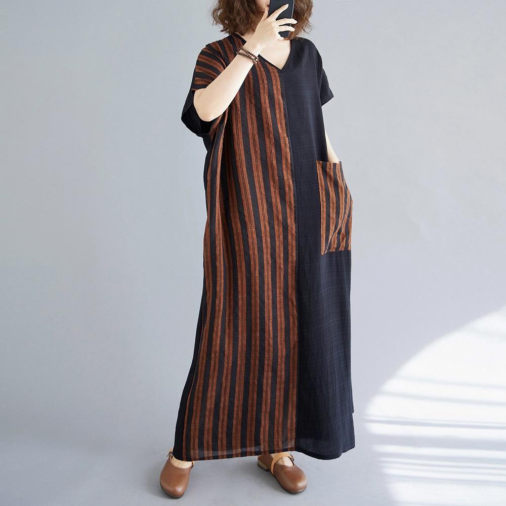 Short sleeve Plus size vintage Patchwork new in dresses for women casual loose long summer dress