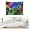 Alien Cat Starry Sky Tapestry Sci-Fi Cute Style, Fun Wall Art for Boys Room Background Decoration