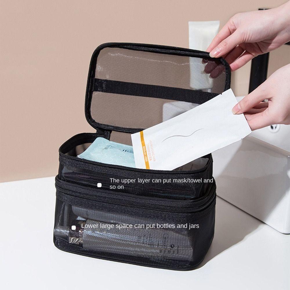 1/2/3 Layers Mesh Cosmetic Bags Zipper Perspective Makeup Bag Casual Cosmetic Storage Bag  Women