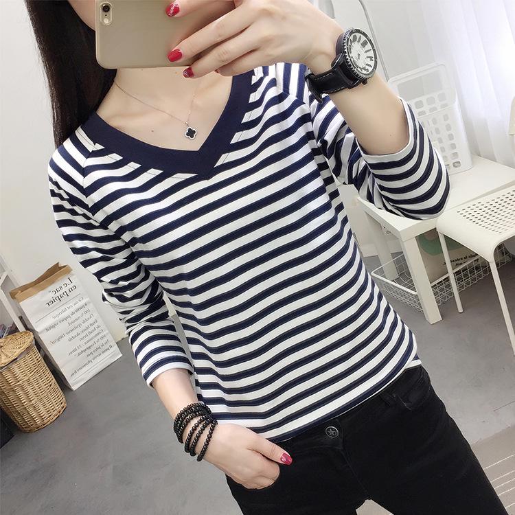 Autumn 2023 Loose V-Neck Long-Sleeve Cotton T-Shirt for Women - Plus Size