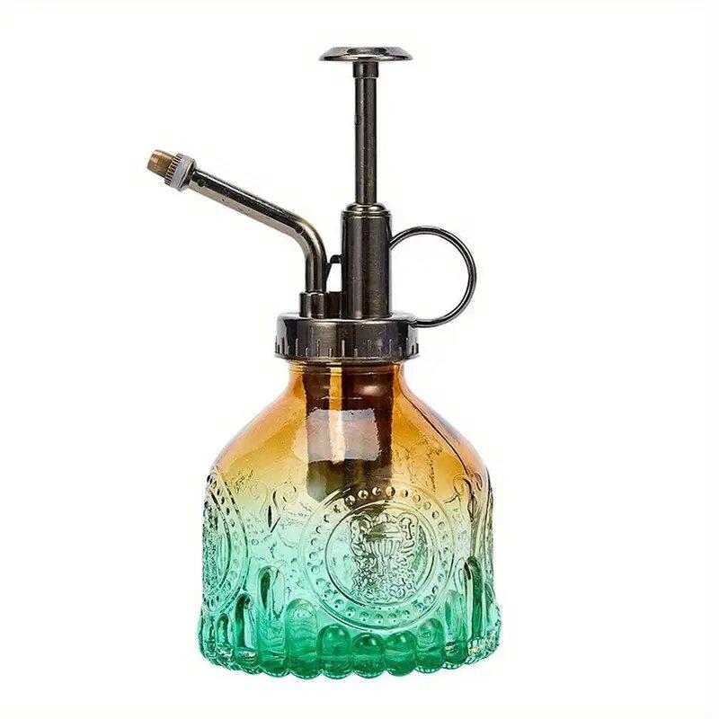1pc Glass Watering Spray Bottle, Vintage Bronze Plastic Top Pump Watering Can Glass Spary Bottle Plant Mister, For House Plants,