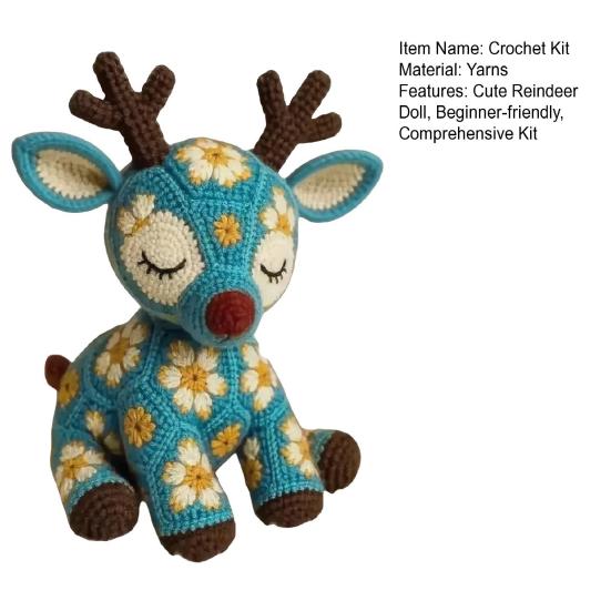 Flower Reindeer Crochet Kit Beginners Crochet Reindeer Doll DIY Kit Crochet Animal Starter Kit