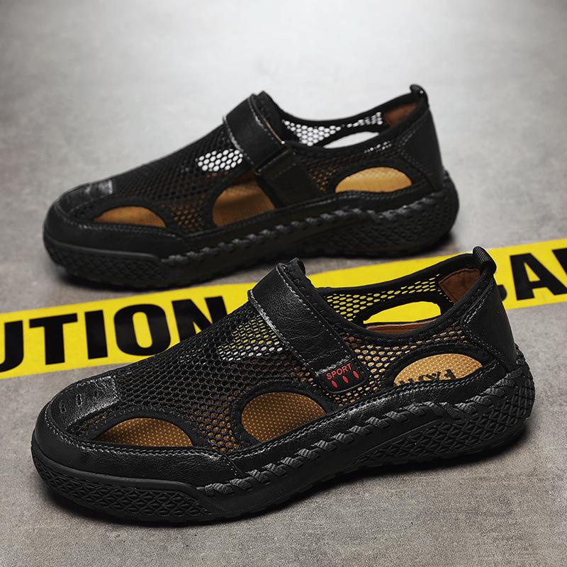 2024 Summer New Genuine Leather Breathable Outdoor Beach Sandals Men's Creek Wading Shoes Soft Sole Durable Casual Leather Shoes