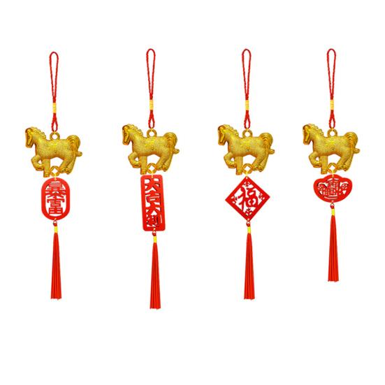 2026 Year of The Horse Pendant Chinese New Year Feng Shui Zodiac Horse Charm with Tassel for Spring Festival Car Rearview Mirror Home Decor