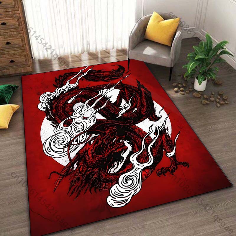 1PC Red Dragon with White Clouds Print Carpet Rug for Living Room Bedroom Sofa Doormat Home Decor Non-slip Floor Mat
