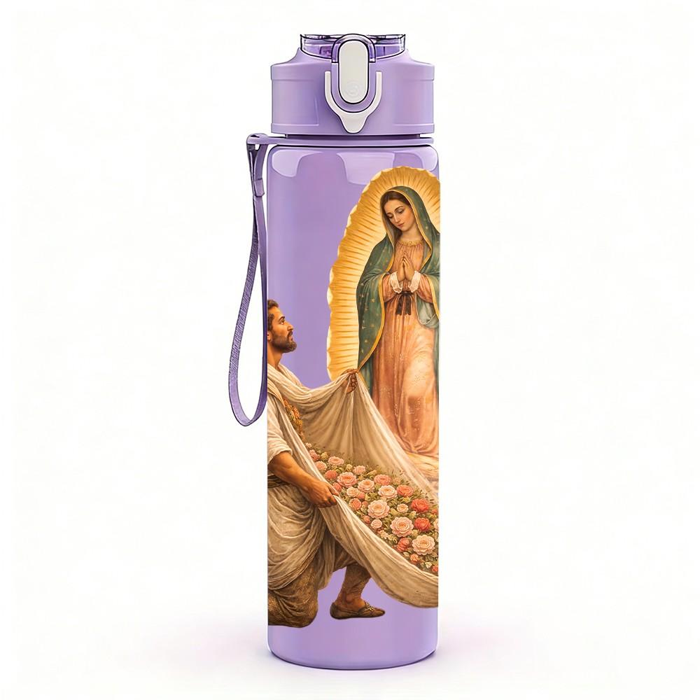 1PC Guadalupe Religious Figure Print 750ml Color Plastic Sports Water Bottle Leakproof Flip Straw Lid Suitable for Sports Office Home Use