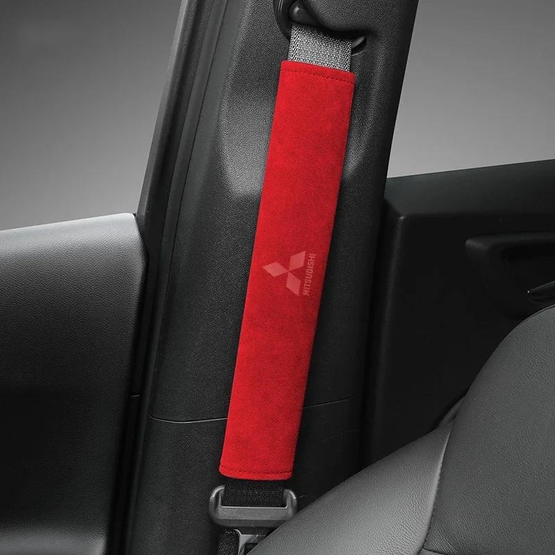 Suede for Mitsubishi Car Seat Belt Pads Shoulder Protector Covers RALLIART Colt Galant ASX Lancer 9 10 Pajero Outlander Eclipse