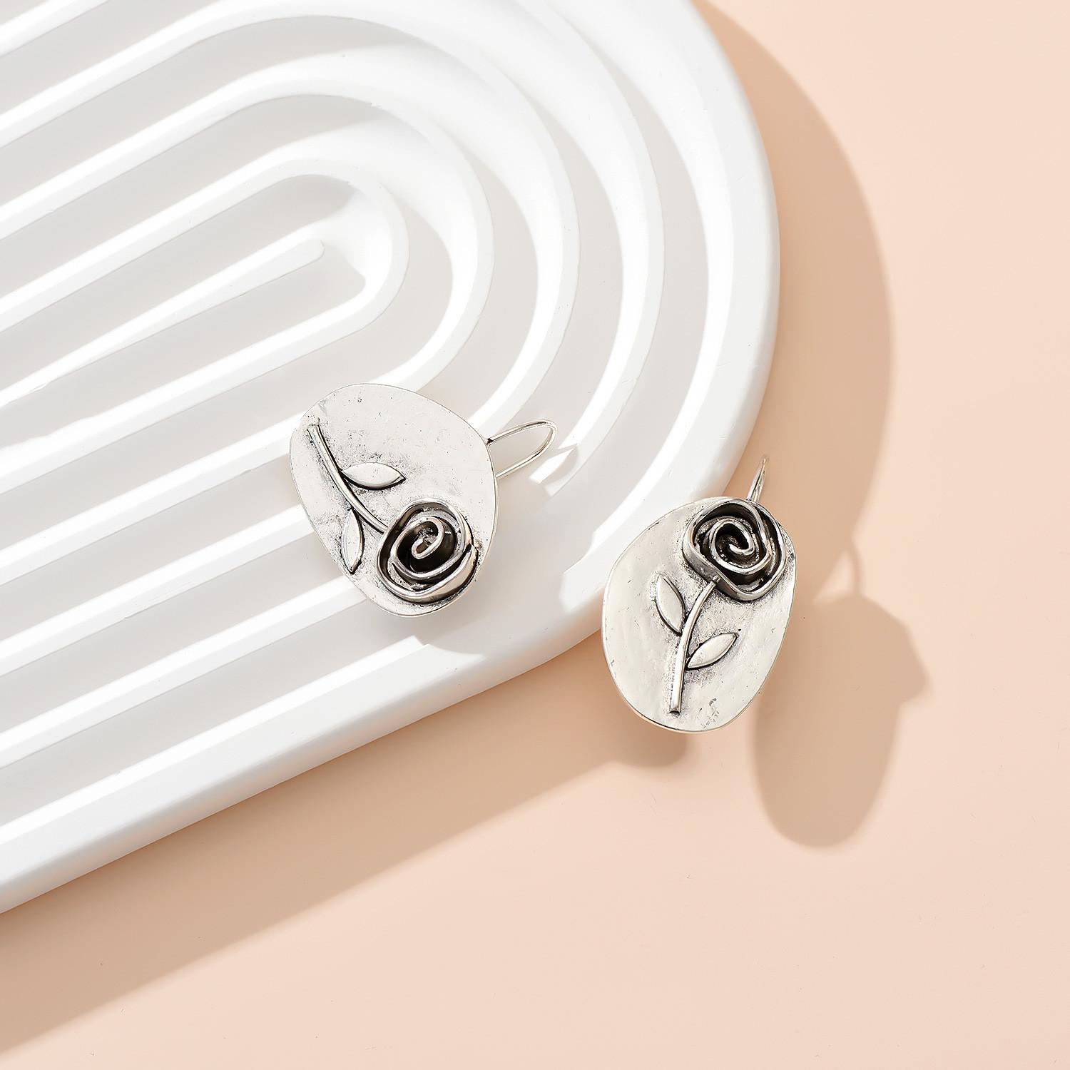 

Ретро круглая пластина литературная роза цветок DIY сплав капельное масло мазок серьги ювелирные изделия