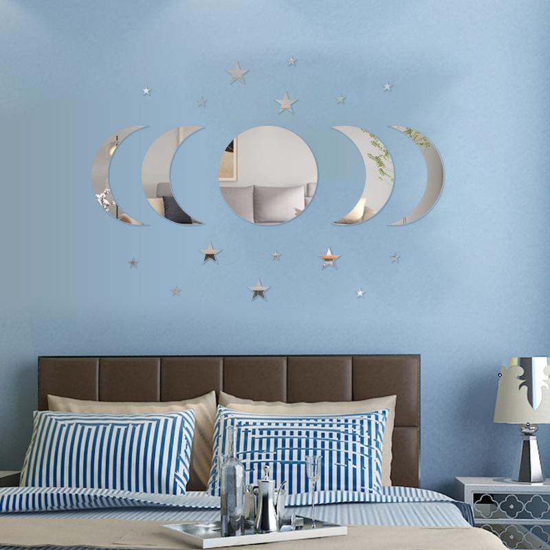 20 Pcs Moon and Star Wall Stickers Acrylic Mirror Wall Decals for Bathroom Living Room Bedroom