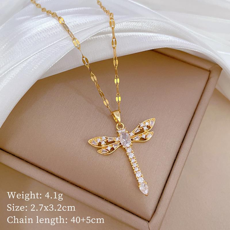 Butterfly Heavy Industry Necklace Women'S Copper Micro-Inlaid Real Gold Electroplating Delicate Clavicle Chain Neck Chain