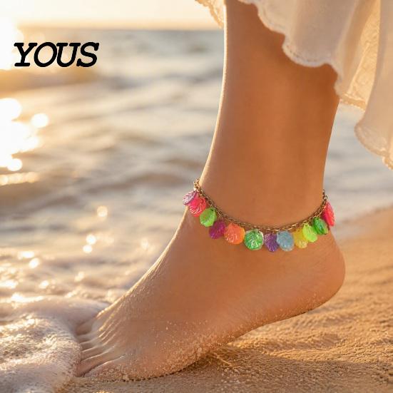 Boho Island Style Jewelry Ocean Charm Bracelet for Women, Colorful Scrolled Shell Adjustable Anklet Women Bracelet, Summer Beach Holiday Vacation
