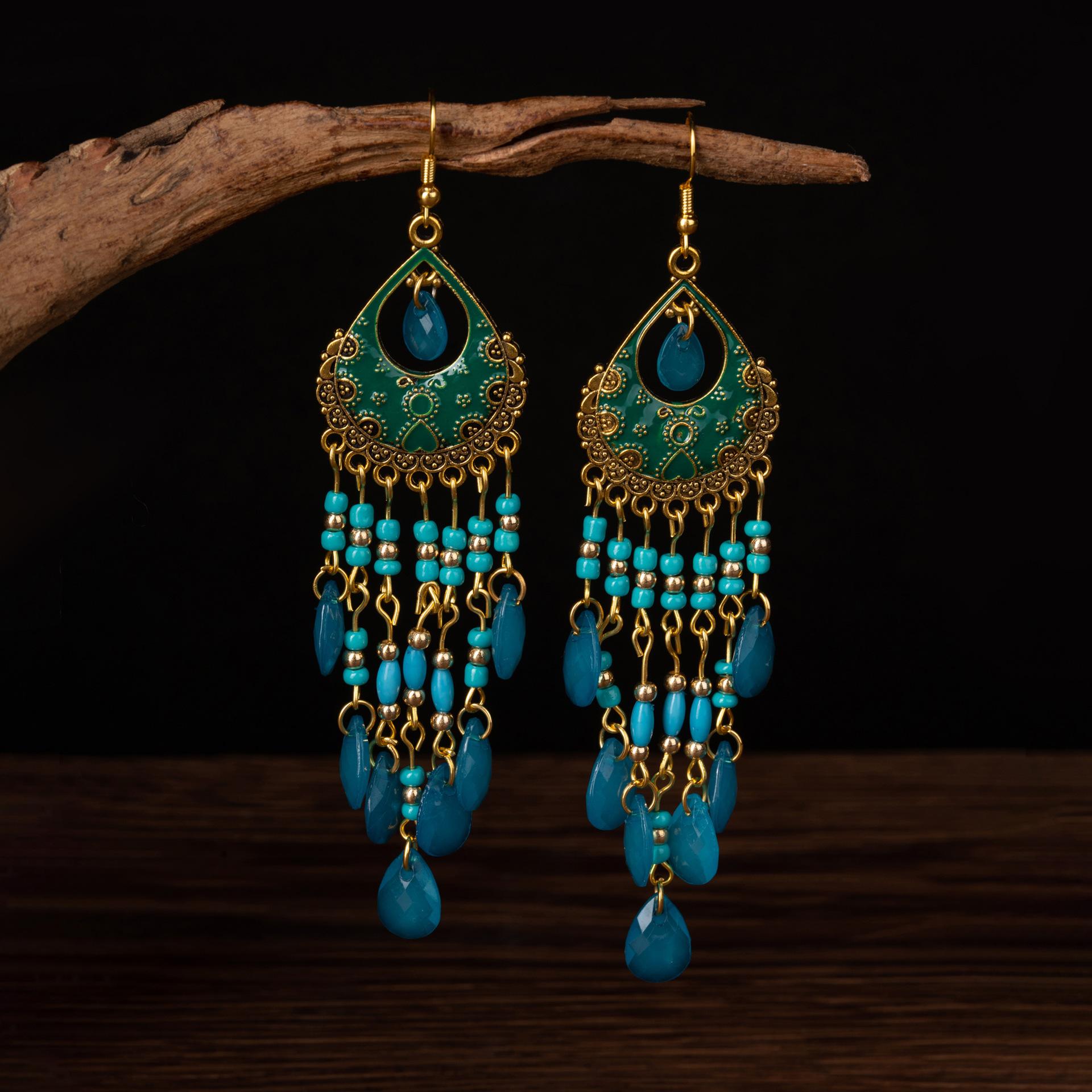 

Этнический стиль Кристалл Бахрома Серьги Богемный Темперамент Серьги Ретро Длинная Шаль Аксессуары Женщины