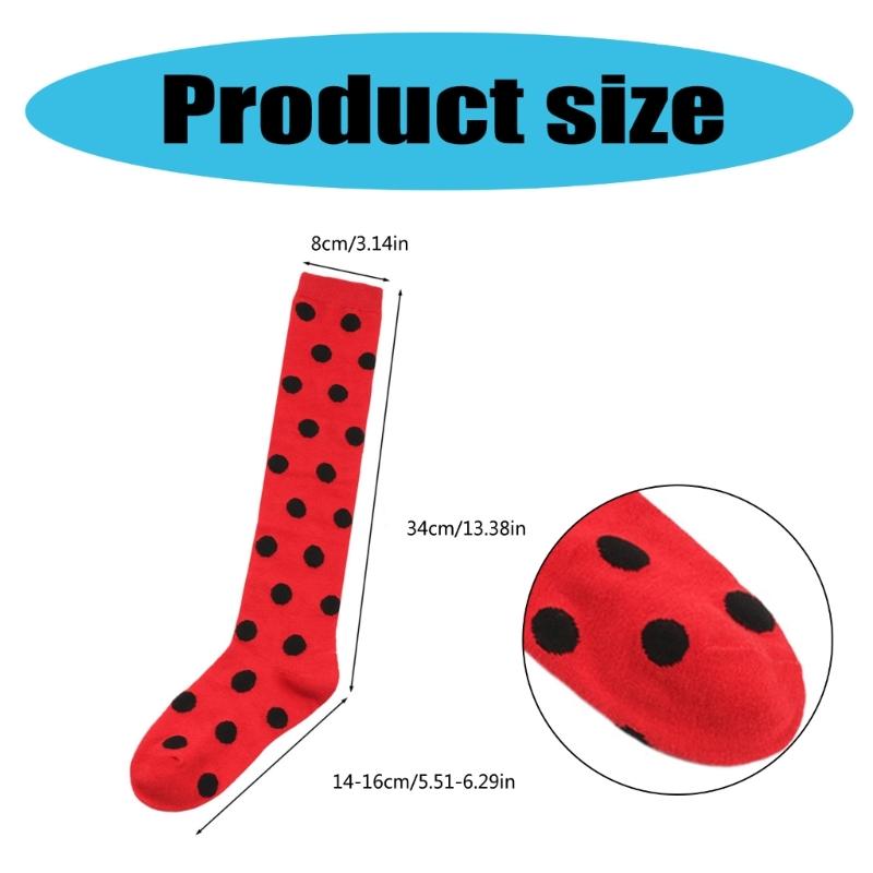 Children's Ladybird Dots Costume Socks Breathable Fabric Thigh High Long Stockings for Stage and Play 7-12 Years Old