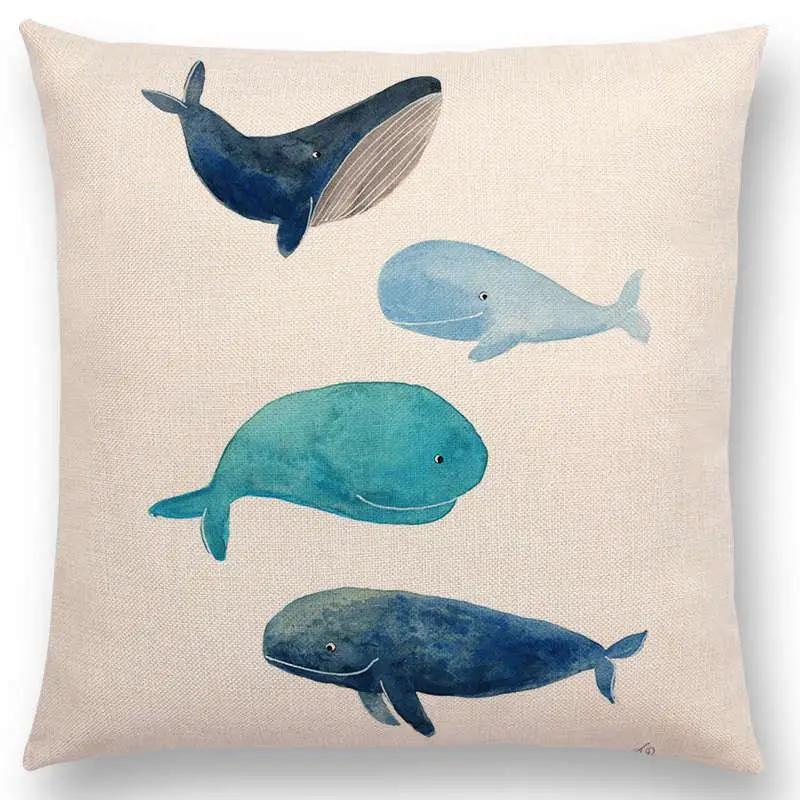 Newest Fashion Nordic Style Whale Cushion Cover Ocean Whales Home Pillow Case Linen Cotton Pillows Covers