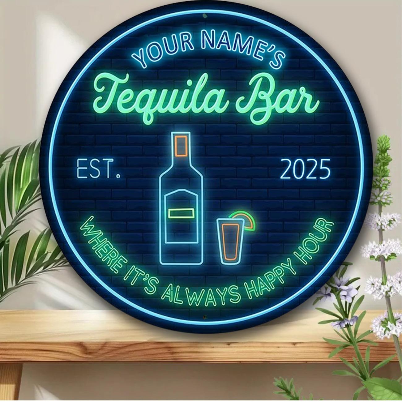 

Personalized Tequila Bar Aluminum Sign 20x20cm Neon Style Home Decor Man Cave білий