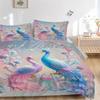 3er Set Bettwäsche mit Druck von pastellfarbenen Pfauen in einem romantischen Garten, weiche und bequeme Bettbezüge für Schlafzimmer, Gästezimmer