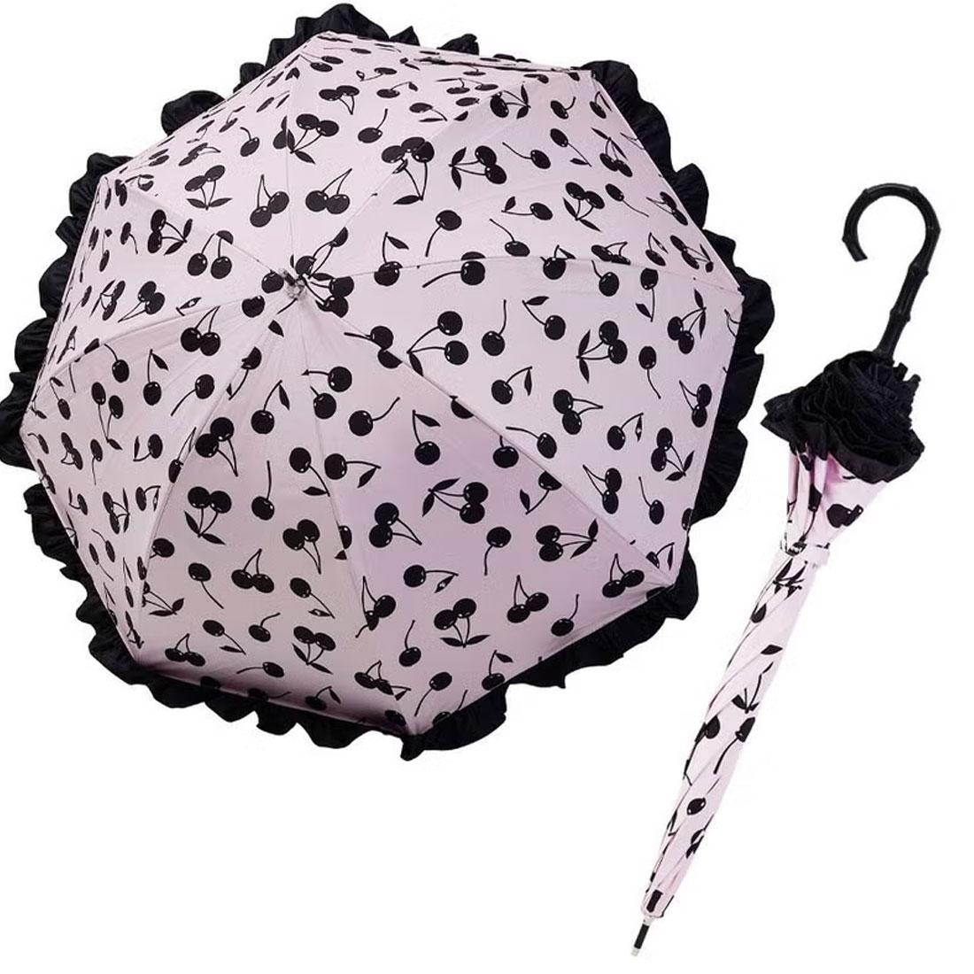 Casanova long umbrella for both sun and rain (with frills) (cherry pink) / Think Bee!