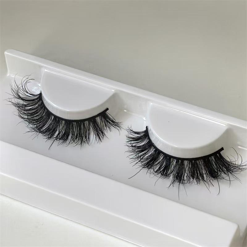 3D Curly Black Stem False Eyelashes - Mixed-Race Style, Whole Strip, Messy, European & American Trend