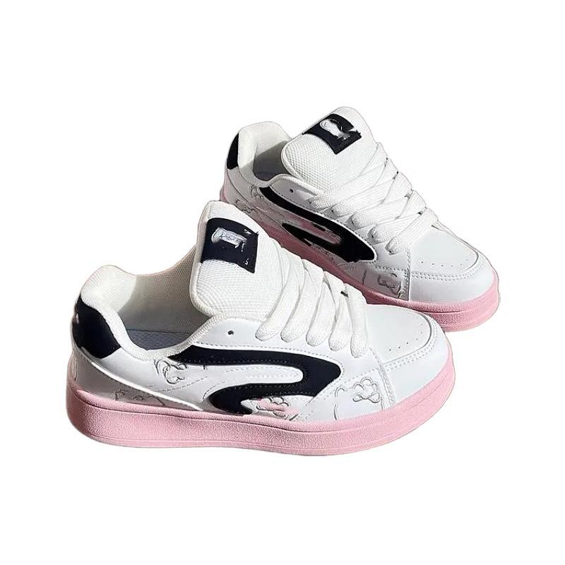 Niche Design Girl Black and Pink Little White Shoes Ins Tide 2025 Autumn New Board Shoes Versatile Casual Bread Shoes