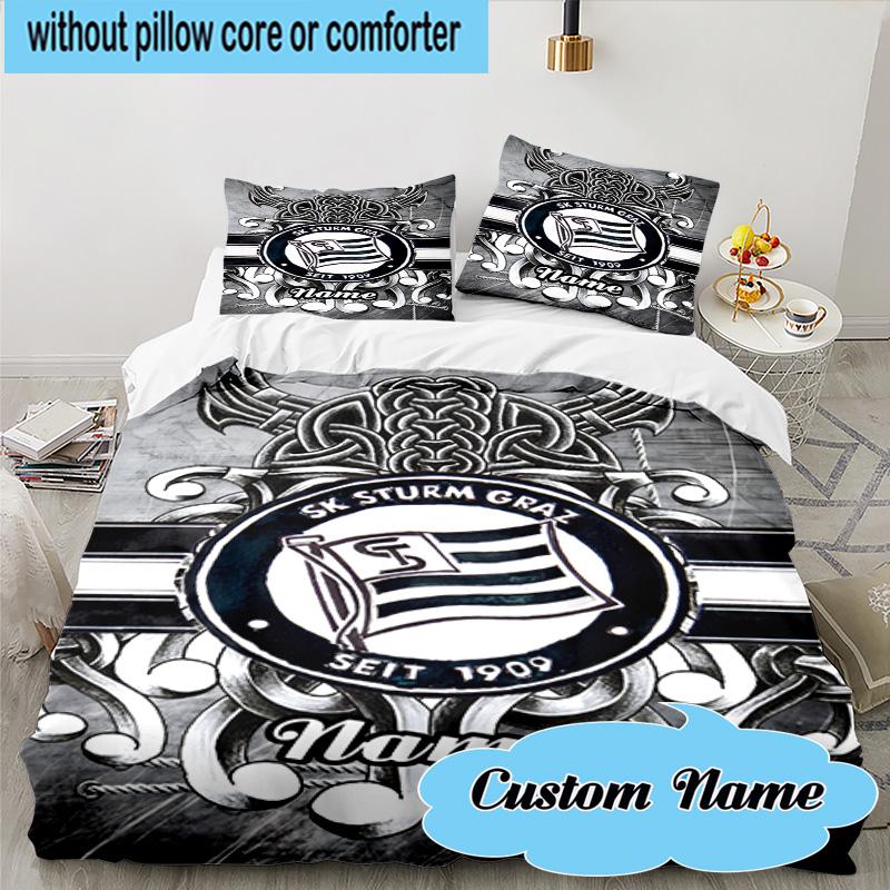3PCS Custom Name Sturm Graz Crest Emblem Bedding Set, Including 1pc Duvet Cover And 2pcs Pillowcases, Suitable for dorms and bedrooms Gift