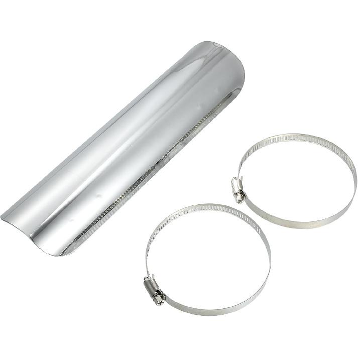 Motoforti Universal Motorcycle Exhaust Pipe Heat Shield Curved Motorbike Heat Insulation Cover, 226x60mm, Durable, Stainless Steel, Silver Tone, 1