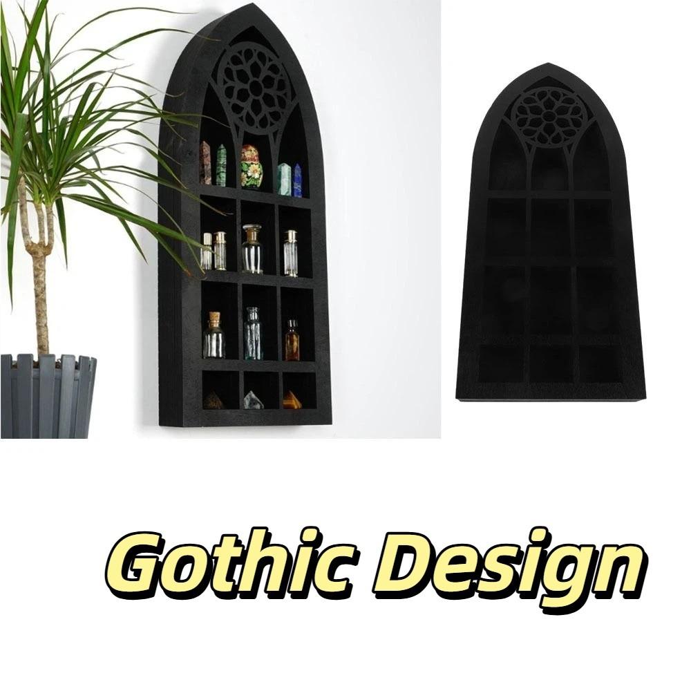 Gothic Design Old Church Window Shelf Black Finish Crystal Wall Shelf  Home Decor