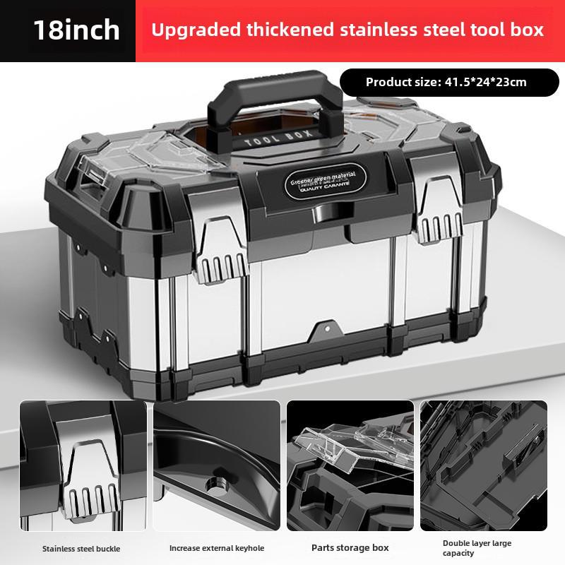 Green Forest Stainless Steel Toolbox: Multifunctional Storage for Hardware & Electricians